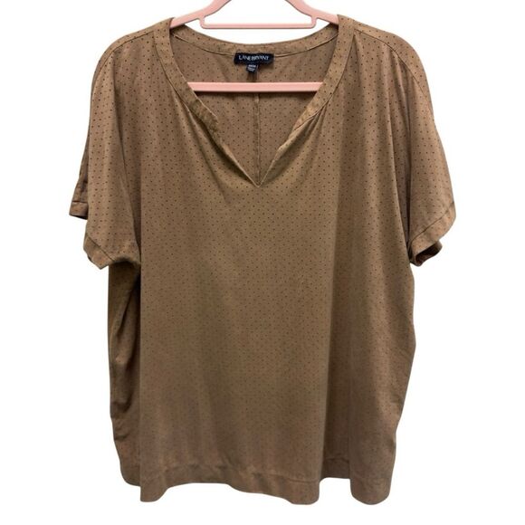 Lane Bryant Brown Microsuede Top Plus Short Sleeve Split Neck Stretch - 14/16 - Picture 1 of 6